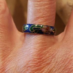 Chinese floral cloisonne ring 1980